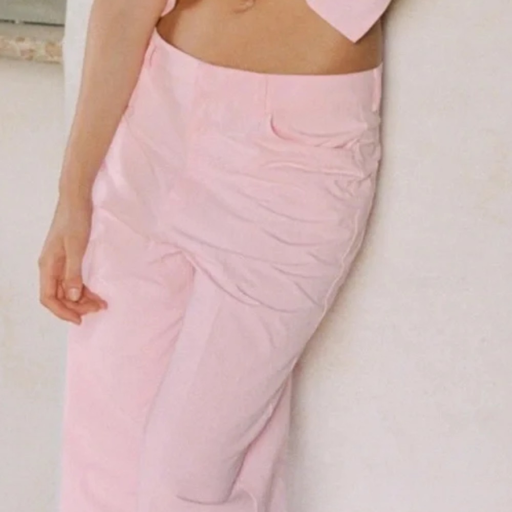 NWT Zara Light Pink Straight Leg High Waist Baggy Trousers Pants - M - Picture 5 of 16